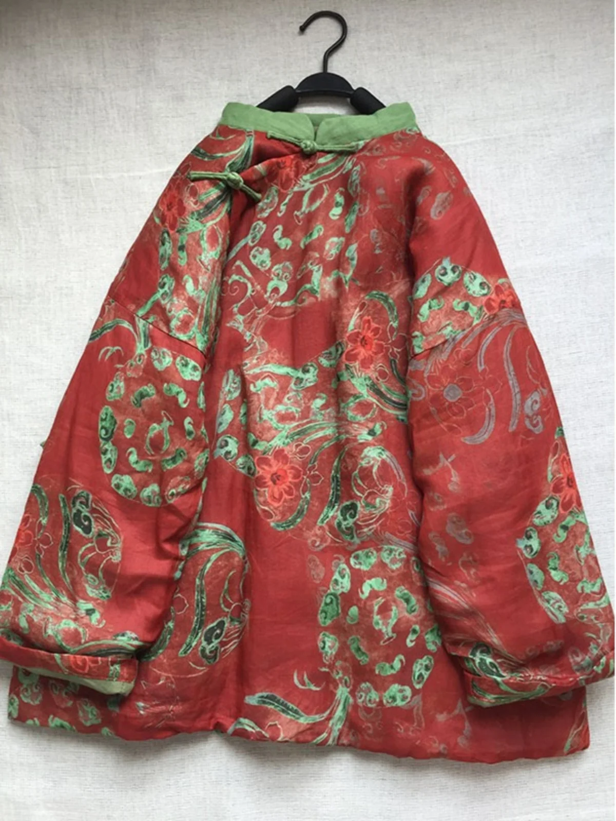 

Women's Linen Cotton Jaet Thiened Retro Floral Embroidery Loose Fit Warm Coat Long Sve Stand Collar Winter Outerwear