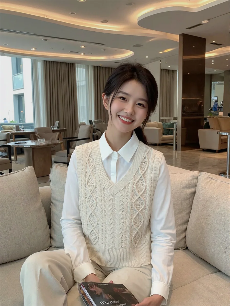 

Chic Floral Jacquard Knit Vest for Women with Button Detailing Perfect Cottagecore Spring Romantic Daily Vacation Looks