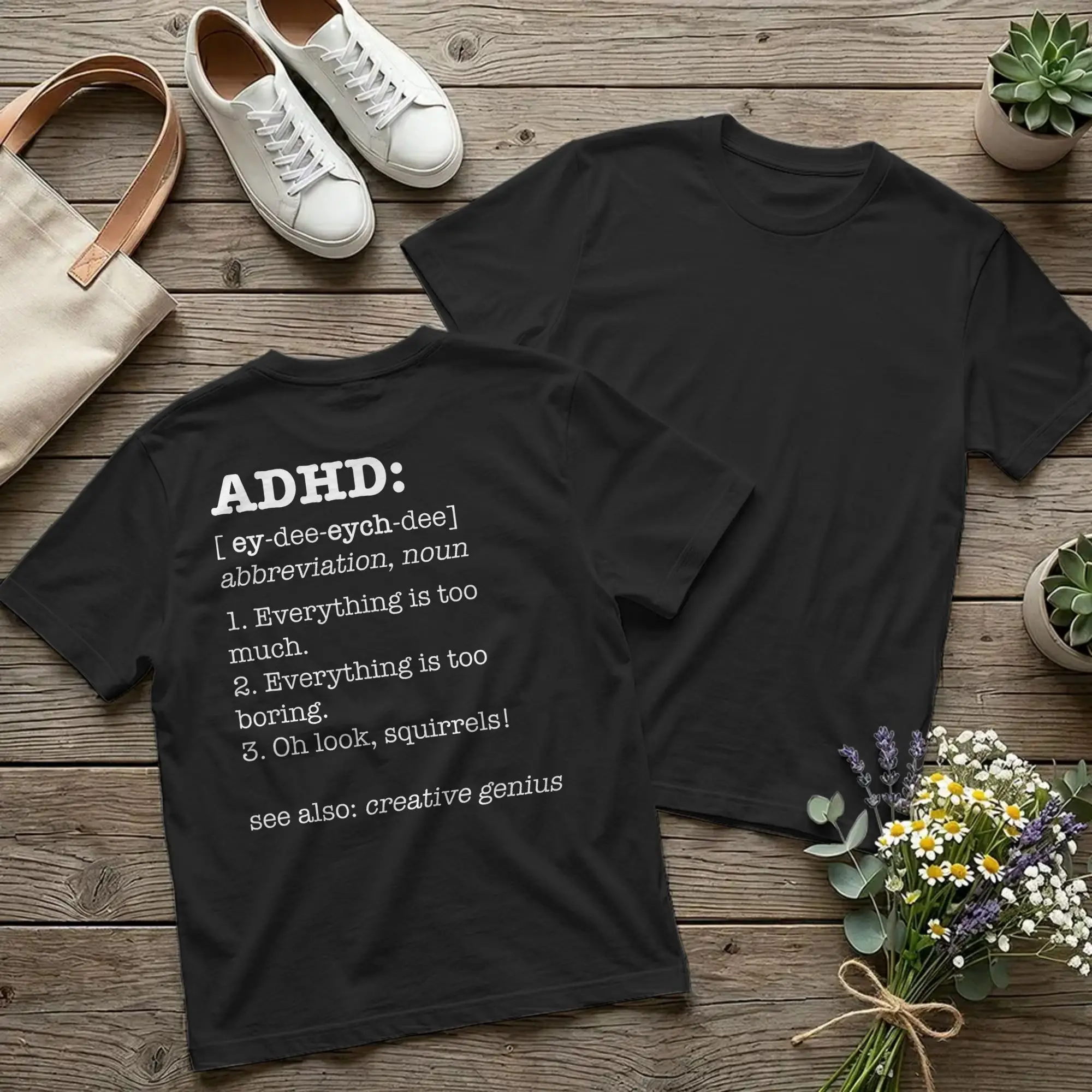 Backprint ADHD Definition Funny Saying Awareness T-Shirt Men Creative Genius Casual Cotton Tee Shirt T Shirts Plus Size Clothing