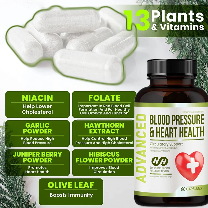 

БАД для поддержания артериального давления с ягодами боярышника и гибискусом: для нормализации давления и здорового кровообращения, 60 капсул