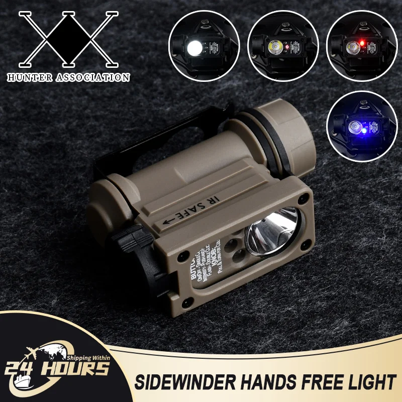 

WADSN Sidewinder Compact II Hands Free Light White IR red blue LED High-Impact Nylon Case 360-Revolving Fit Helmet Head Mounted