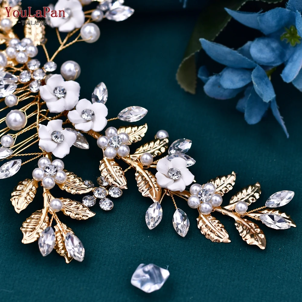 YouLaPan Flower Hair Comb Alloy Leaf Bridal Side Hair Clip Wedding Hair Accessories Woman Headdress Ornaments for Party HP368