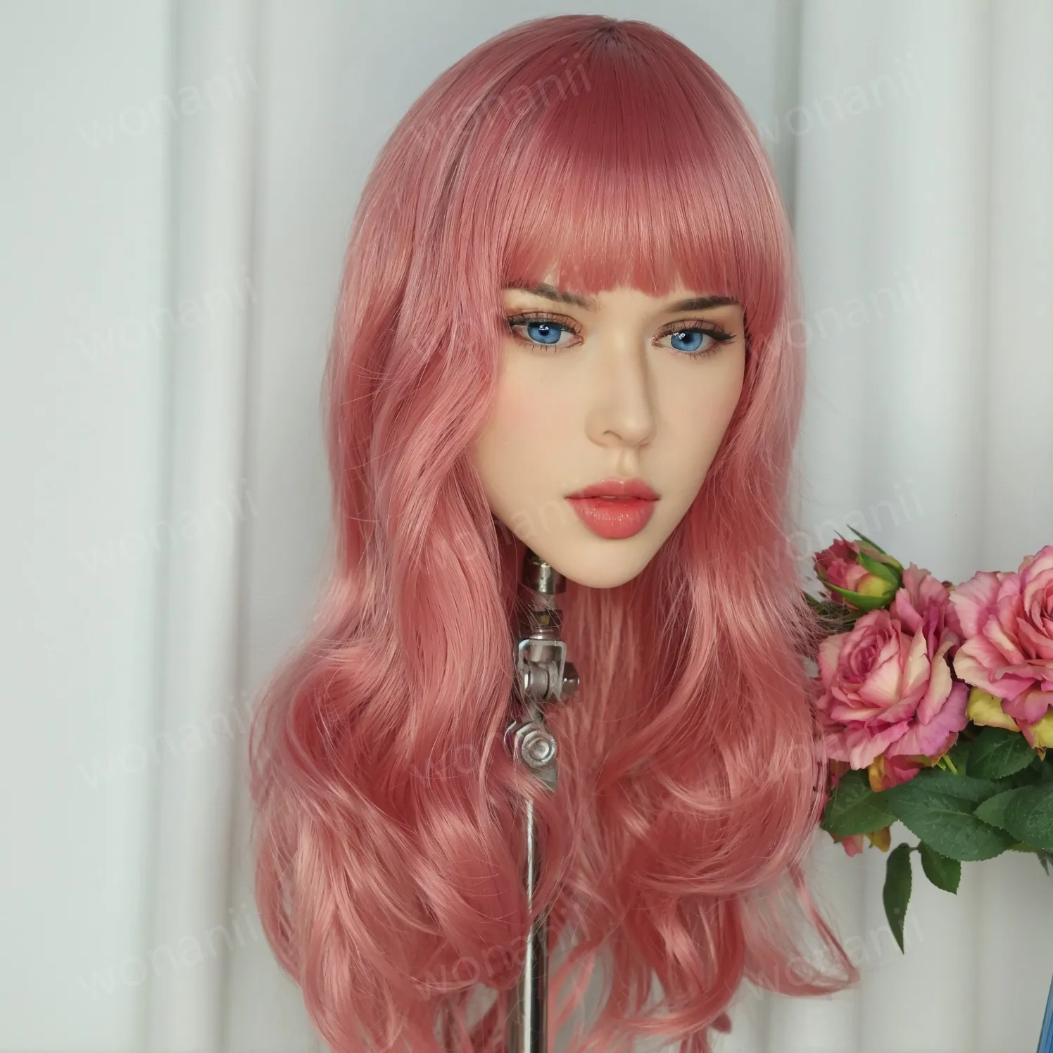 새로운 여성 머리 모델, 핑크색 가발, 성인 남성 장난감, 부드러운 질감, TPE 소재, 여성 머리 모방, 매우 멋진 여성 머리, 선물