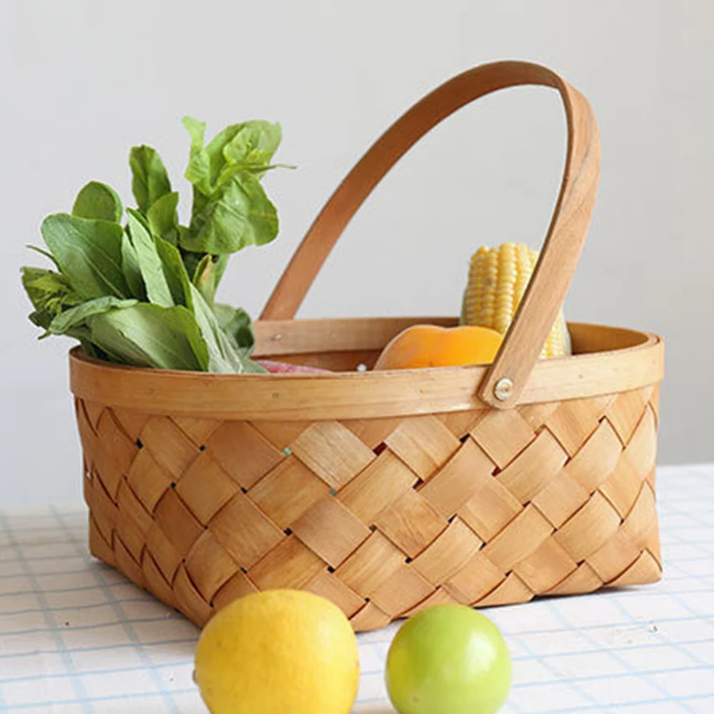 Fruit Basket Rattan Hand Woven Storage Basket With Handle Photo Props Home Sundries Organizer Portable Picnic Storage Baskets