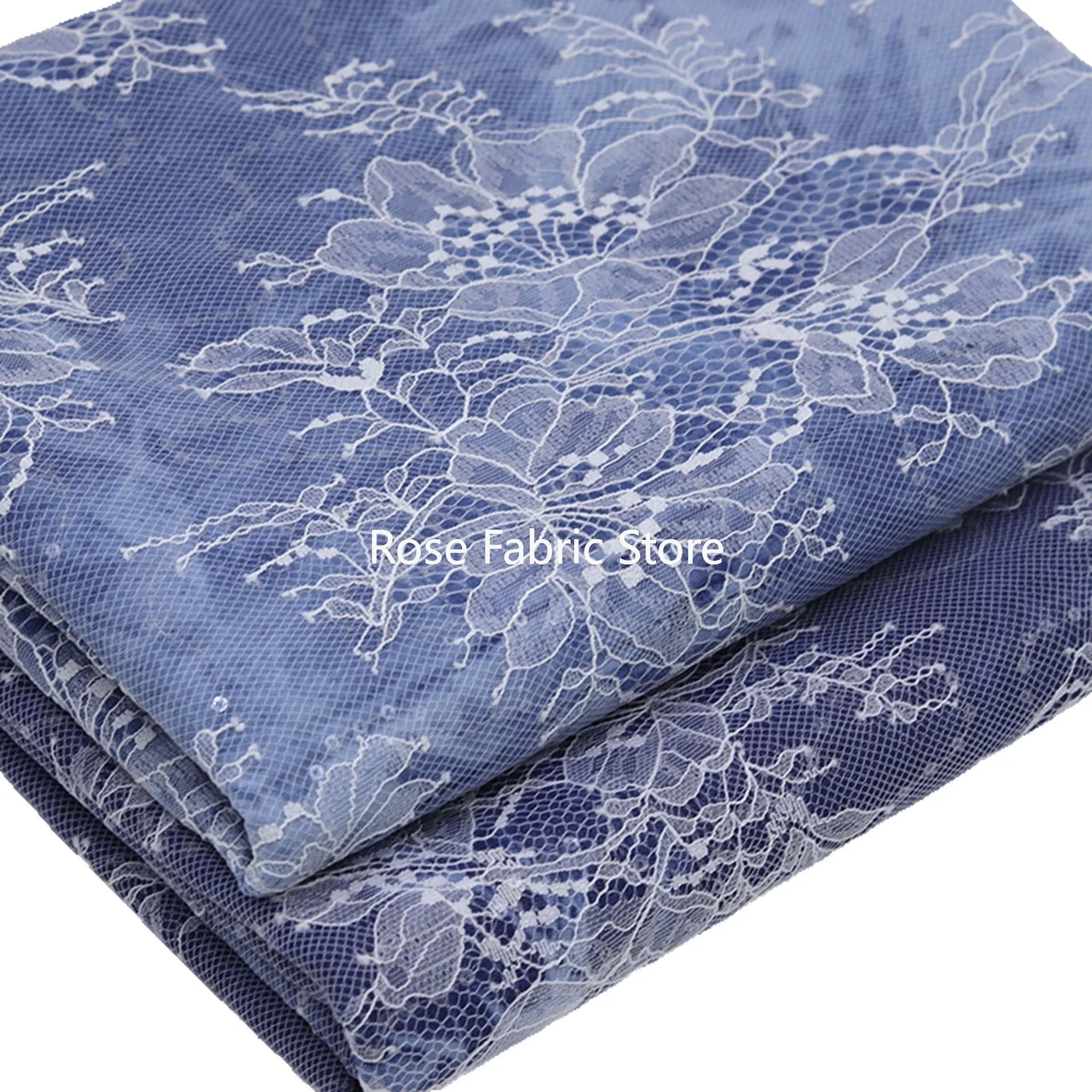 1 meter thin sequined lace embroidered denim fabric for denim jackets, jeans, dresses, and DIY sewing materials.