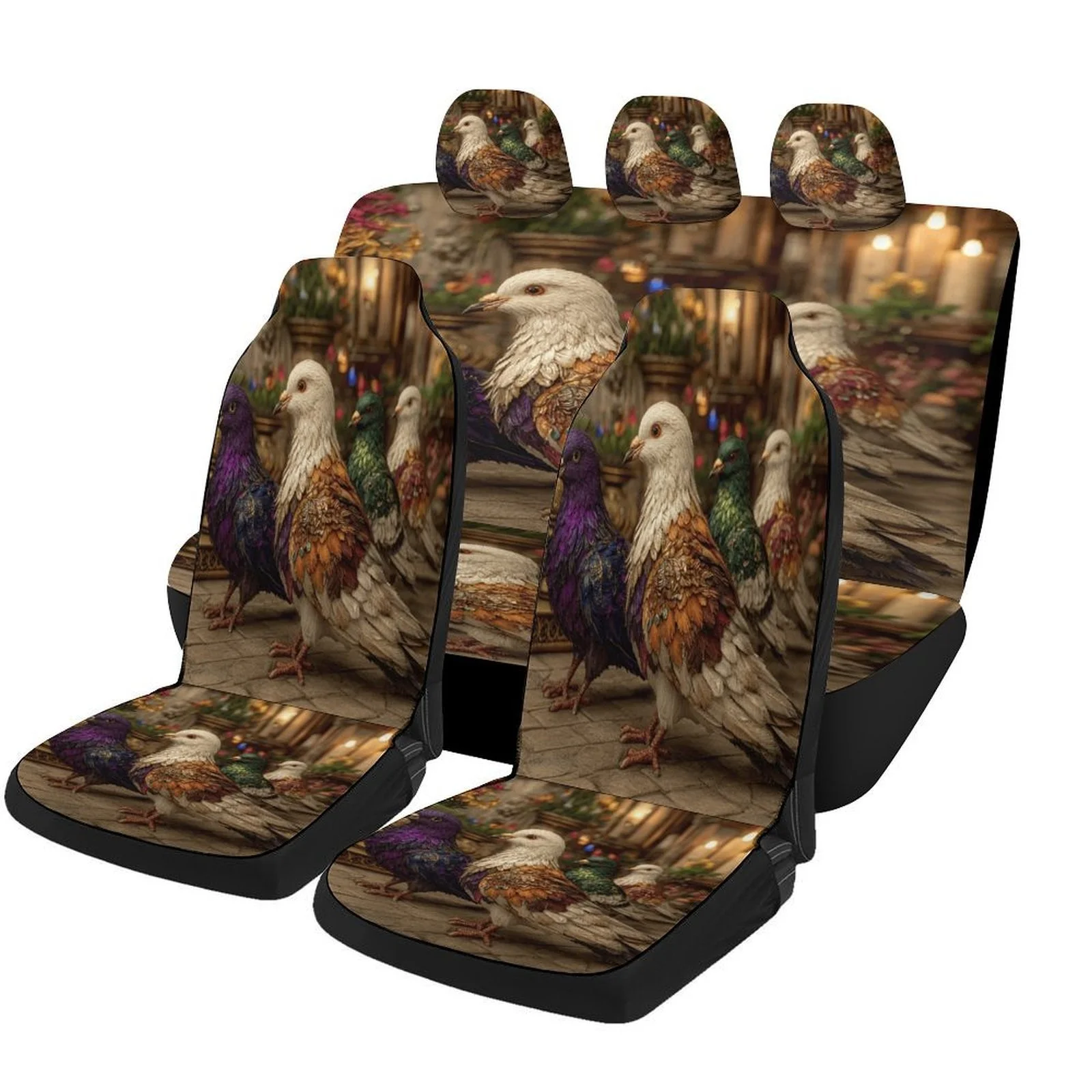 

Colorful Pigeons Designed Car Seat Cover Set For Most Cars, Trendy Novelty High-quality Car Seat Protector Covers Full Set, Univ