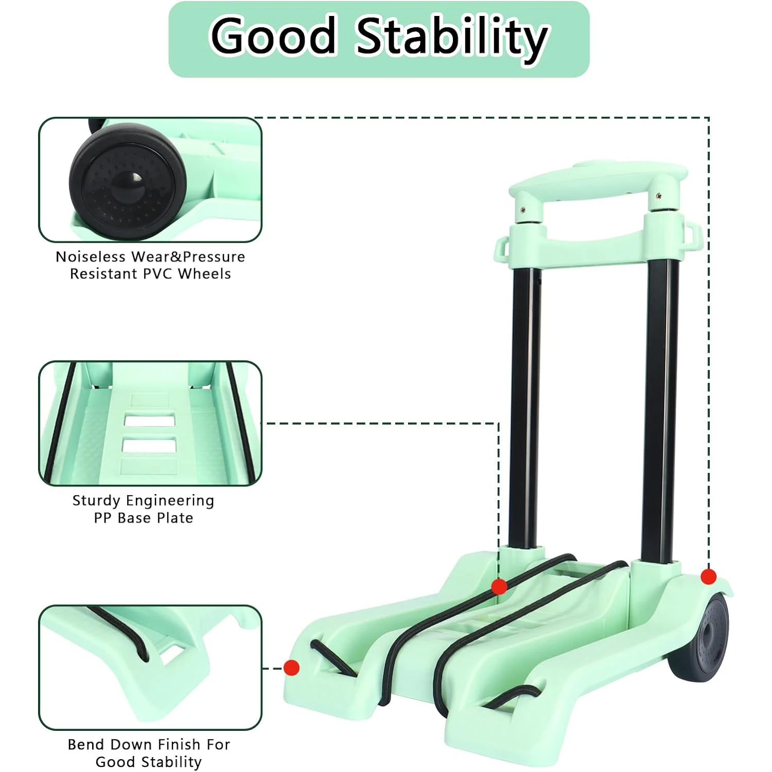 شاحنة يدوية قابلة للطي، عربة دوللي قابلة للطي للتحريك، عربة منصة دوللي المرافق أقصى قدرة 40 كجم/88 رطل ارتفاع قابل للتعديل