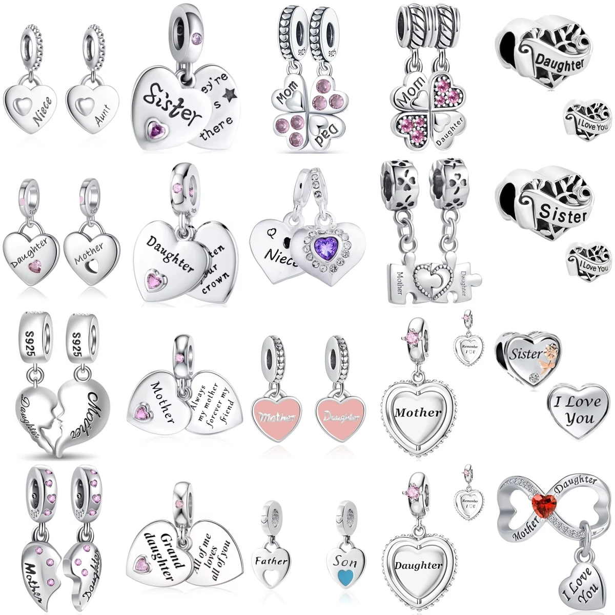 

New Fashion 925 Sterling Silver Mother's Day Mom Daughter DIY Fine Beads Fit Original Pendant Women Bracelet Accessories Gift
