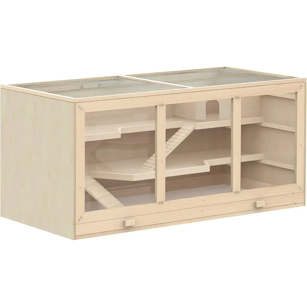 

Extra Large Wooden Hamster Cage, Gerbil Cage, and Other Small Animal Habitat, Hamster Habitat with Opening Roof, Hut, Ramps, Na