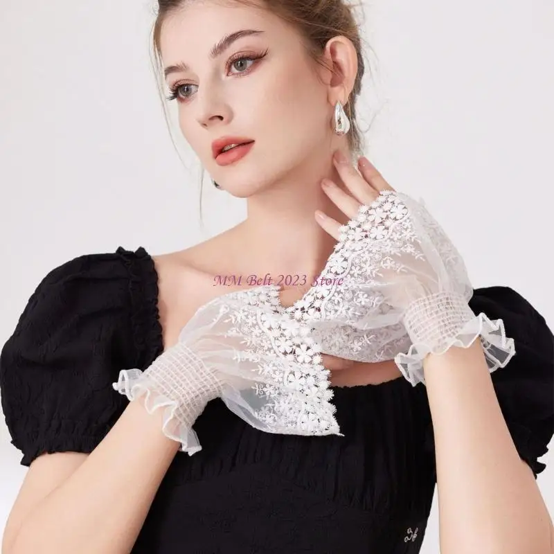 49ME 1Pair Fashion Faux Sleeves Ruffled Floral Lace Wrist Cuffs for Quick Changes Most Shirt Cuffs
