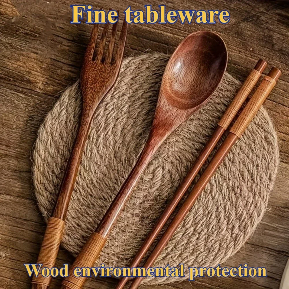 Plates Dinner Sets Wooden Chopsticks Fork Spoon Prepare Gift Kitchen Tableware Set Environmental Protection Utensils for Kitchen