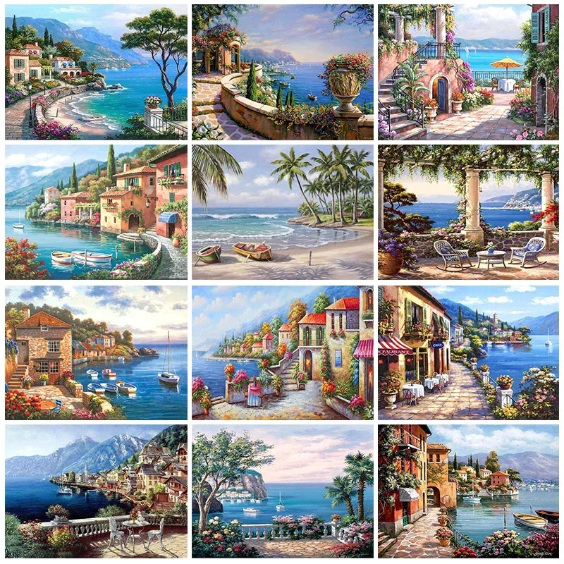 

121594 Paint By Numbers For Adults Children DIY HandPainted Oil Painting Town Landscape Picture Paint Home