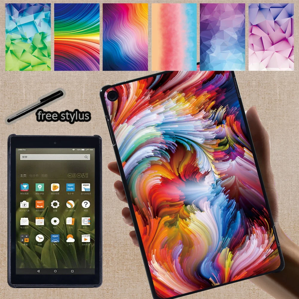 Tablet Case for HD 10 Plus Gen/5th/7th/9th/11th/Fire 75th/7th/9th/12th/HD 8 Plus/6th/7th/8th/10th Watercolor Pattern Back Shell