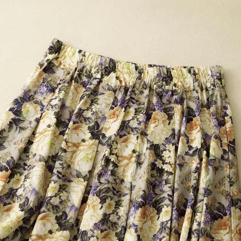 Vintage Women Skirts New Spring/summer Cotton Linen High Waist Loose Printed Chinese Style Skirt A-LINE Clothing 2024 Korean