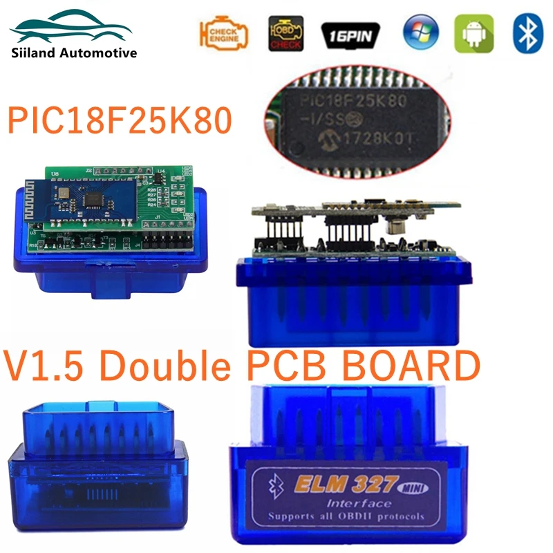 

10pcs/Lot 2PCB BOARD PIC18F25K80 ELM327 V1.5 Bluetooth OBD 2 for Android Auto Scan Repair Tools
