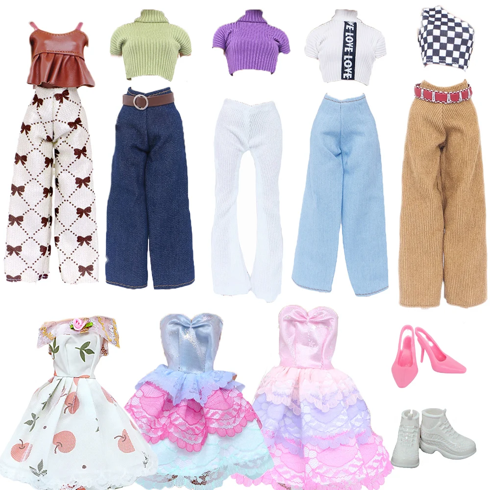 Modern Doll Clothes 11.8'' 30cm Girl Doll Outfit Mini Dress with High Heel Shoes Boots Accessories Kids Doll Toy