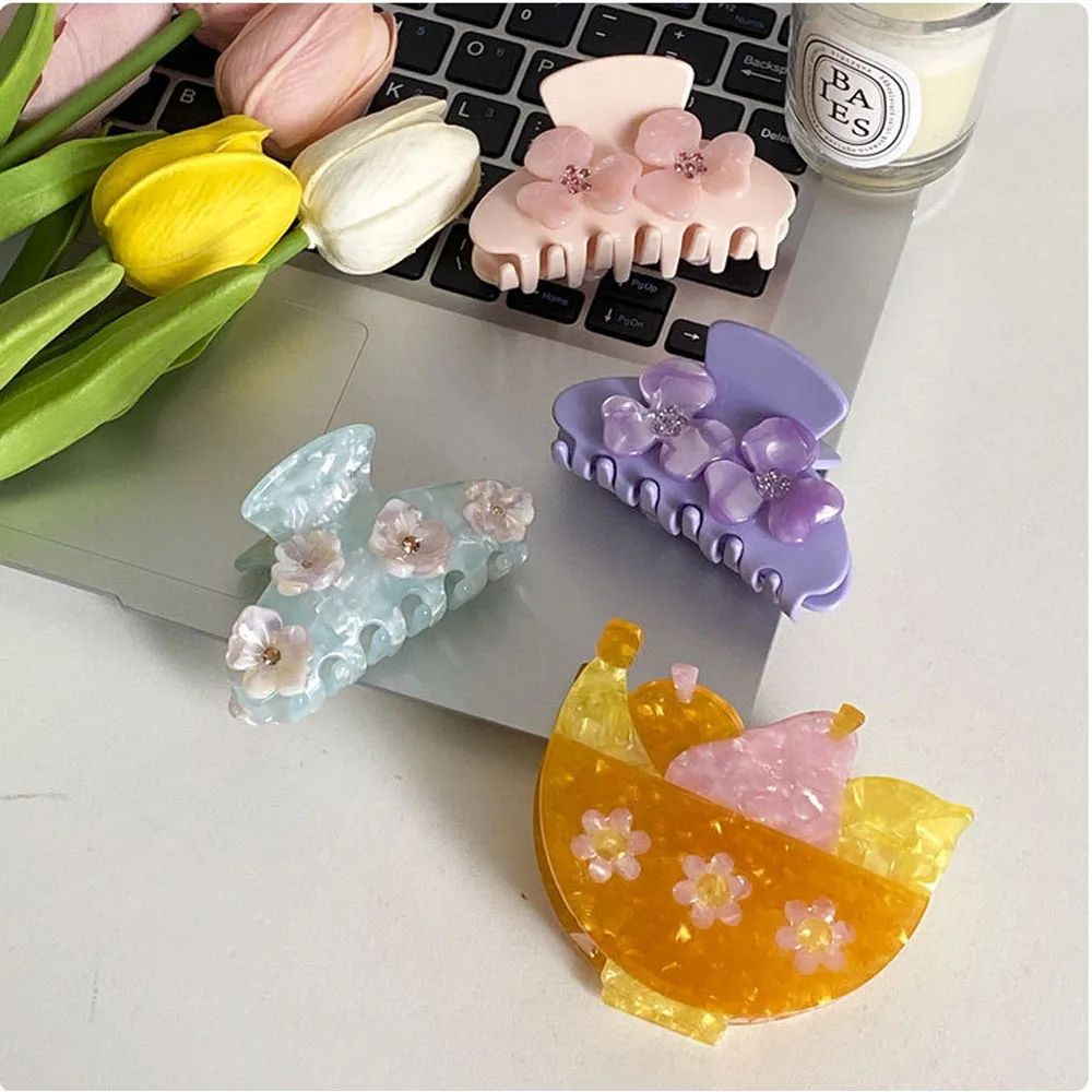 Muweordy INS Flower Hair Clip Diamond Acetate Claw Clip Korean Temperament Popular Hair Catches Shark Claw Clip Hair Accessories