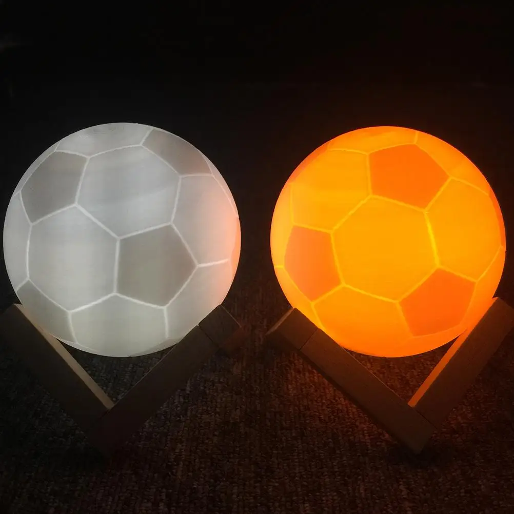 LED ナイトライト 3D プリント フットボール ランプ タッチ コントロール USB 充電ライト 10cm (コールド ホワイトとウォーム ホワイト)