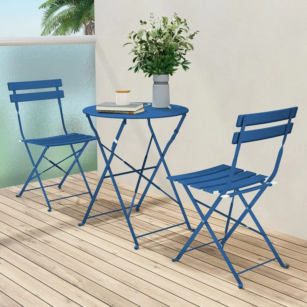 

Premium Frame Patio Bistro Set, Folding Outdoor Patio Furniture Sets, 3 Piece Patio Set of Folding Patio Table and Chairs, Peac