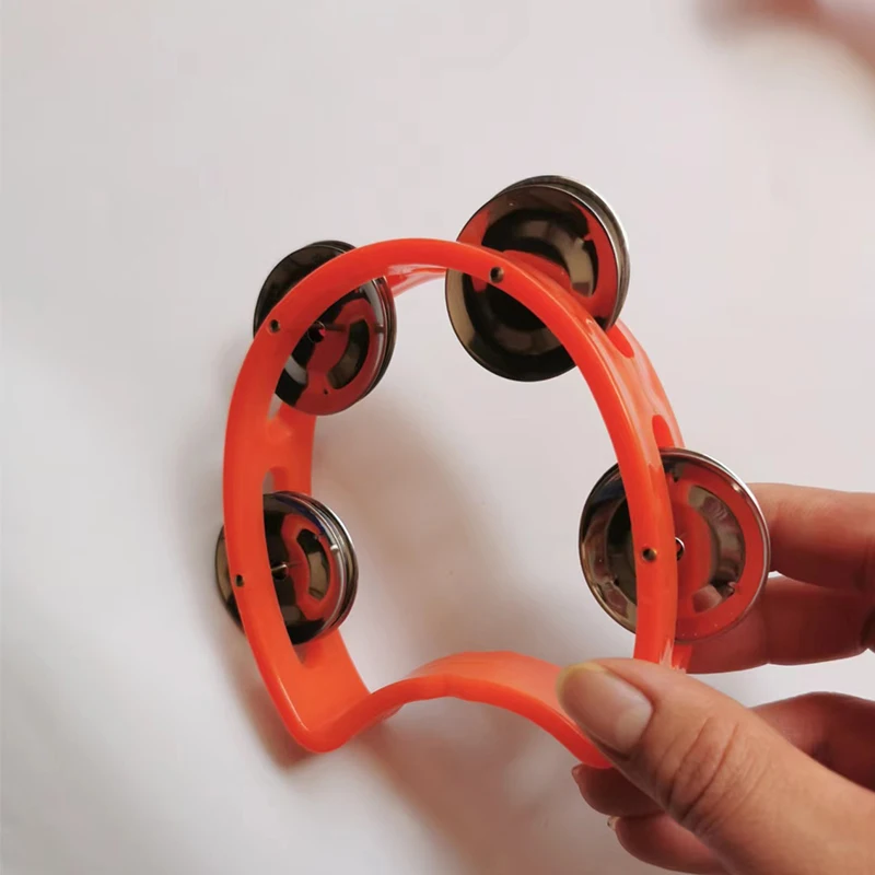 1Pc Four Bell Ring Rattle Percussion Instrument Hand-held Tambourine Metal Plastic KTV Party Children\'s Play Toys