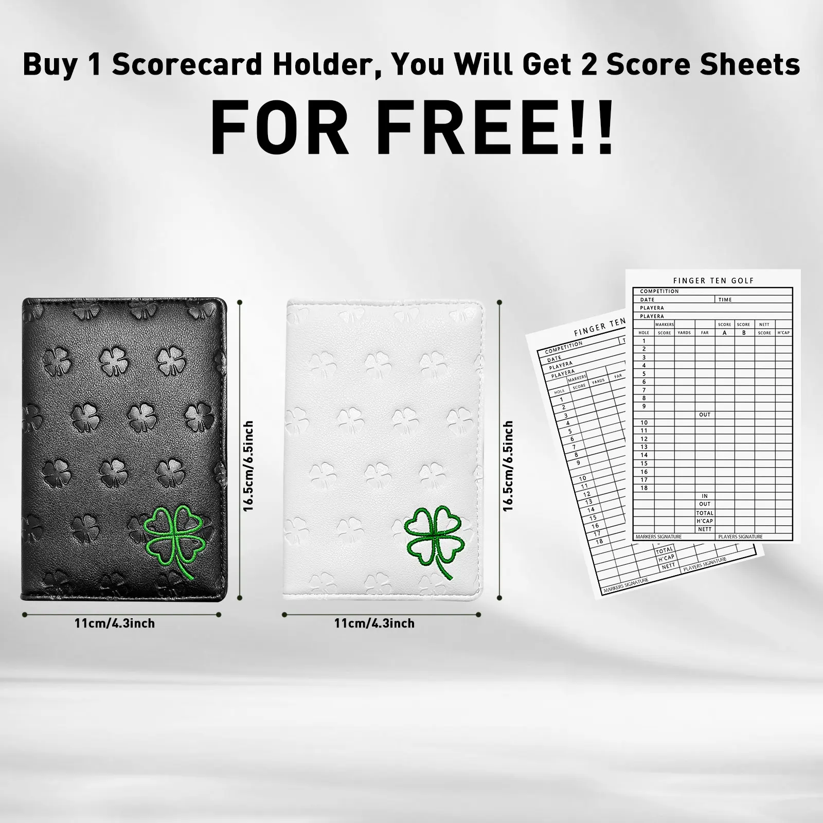 Golf Scorecard Holder Yardage Books Cover with 2 Pencils Clover Embroidery Pocket Recording Scorecard Organized Gift for Golfer