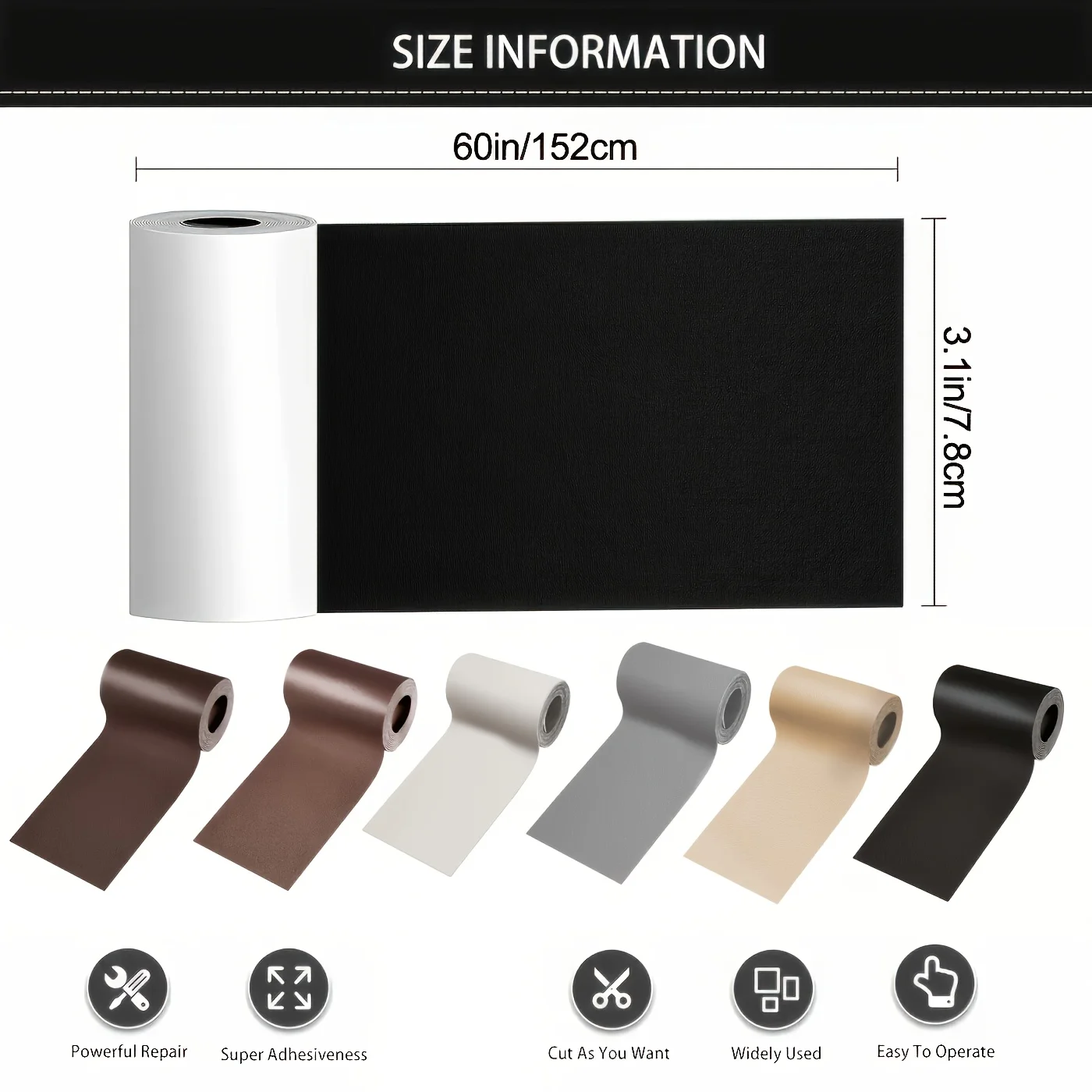 Leather repair tape available in multiple colors 3.1 inches x 60 inches, self-adhesive leather repair, suitable for furniture so