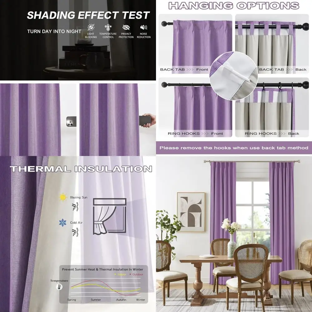 

Фиолетовые плиссированные светонепроницаемые шторы, комплект из 2 панелей с крючками-зажимами, термоизолирующие для помещений, 40Ш x 96Д.