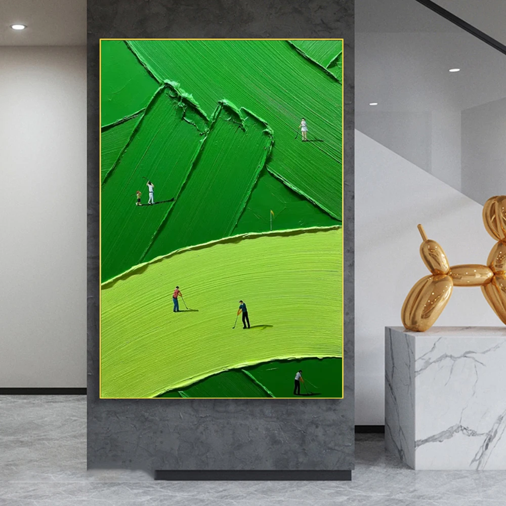 مجردة الأخضر جولف المشهد ثلاثية الأبعاد الملمس الفن قماش اللوحة الشمال نمط الحد الأدنى الإبداعية الملصقات الحديثة غرفة المعيشة ديكور المنزل #3