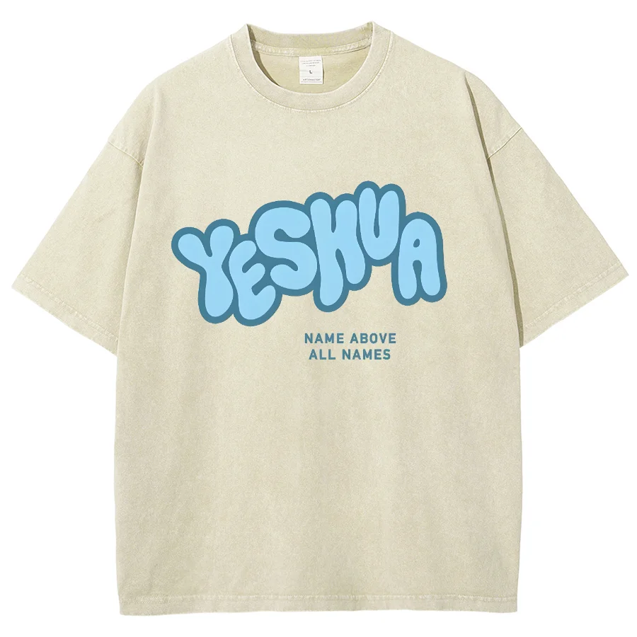 YESHUA Name About All Names Y2K Washed Short Sleeves T-Shirt, Printed Creative Unisex Oversized Vintage Streetwear Plus-Size Tee