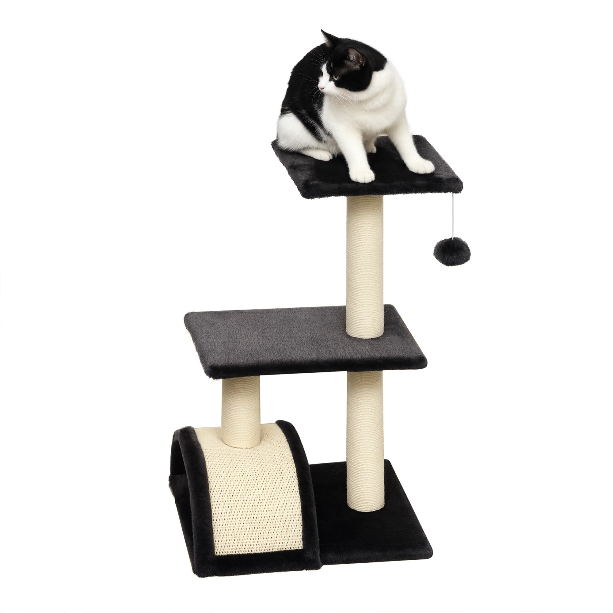 Árbol Rascador para Gatos 3 Niveles con Bola - Gris 🐱