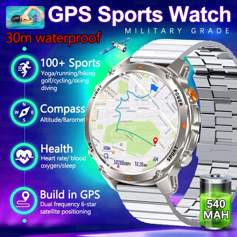 

Outdoor Military GPS Smartwatch For Men Build in Dual Band GNSS Compass Altitude 3ATM Waterproof Swimming Smart Watch Women 2025