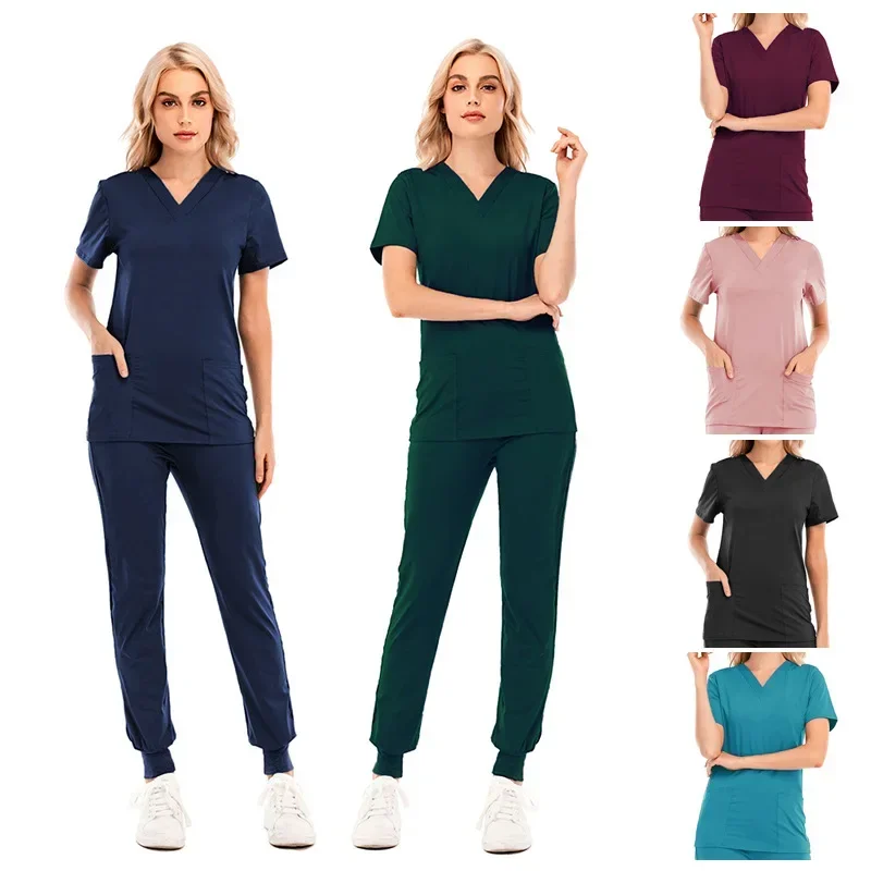 

Doctor Nurse Medical Clothes Sets Beauty Salon Hospital Pet Dentistry Workwear Uniforms V-neck Surgical Gowns Summer