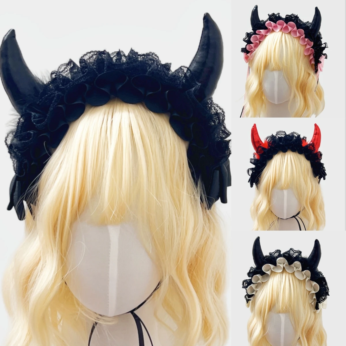 

Black Punk Devil Horns Halloween Costume Headband Fancy Dress Cosplay Headband Cartoon Ghost Hairpin for Carnival Party