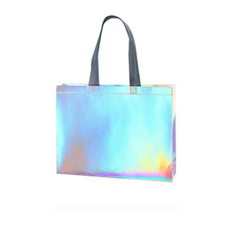 Holographic Non-woven Tote Bag Reusable Laser Shopping Handbag for Retail Store Gift Daily Shopping Packaging