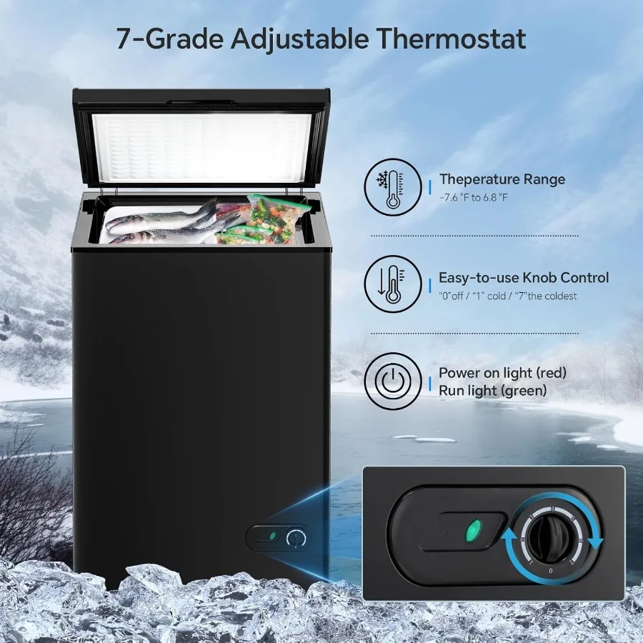Congelatore a pozzetto compatto da 3,5 piedi cubi con 2 cestelli rimovibili per la cucina di casa, l'ufficio e il bar, l'apertura superiore indipendente