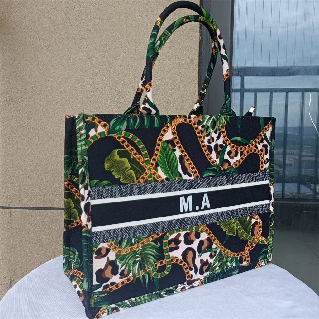 Bolso de mano personalizado con nombre, bolso de mujer de lona de gran capacidad impreso a la moda