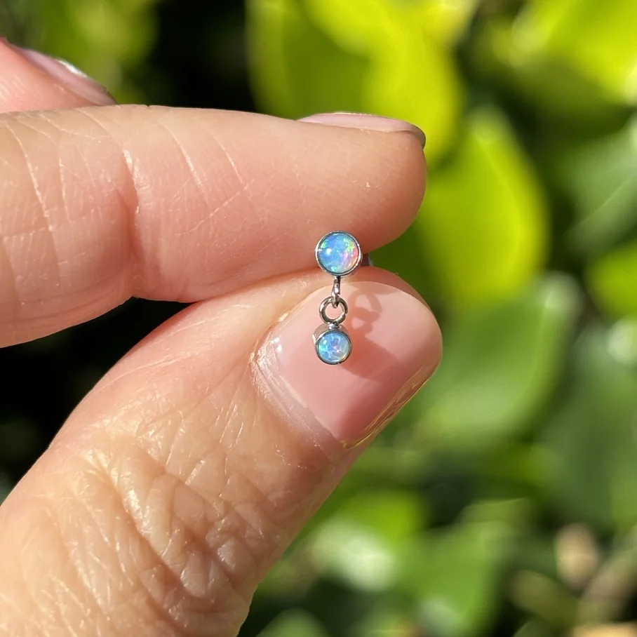 1Pc Opal Daith Piercing 16G Surgical Steel Internal Thread Double Opal Tassel Flower Labret Rings Tragus Helix Piercing Jewelry