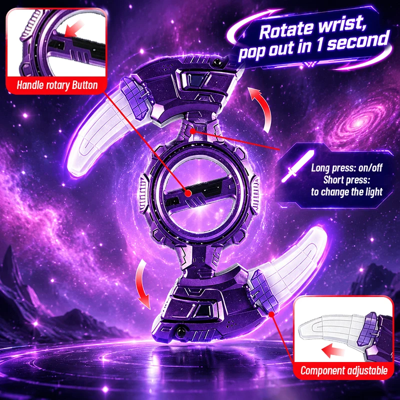 Double-Edge Rotating Telescopic Sword and Shield Light-Up Toy Cosplay Sword Toy Party Family Interactive Toy for Adults