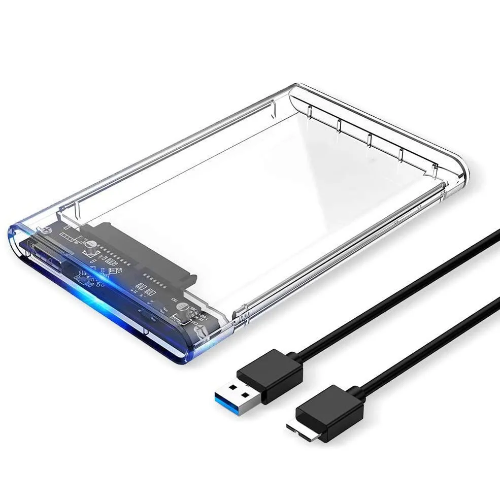 USB 3.0 2.0 External Hard Drive Enclosure 2.5 in SATA to USB3.0 UASP Clear Portable Hard Drive Case 2T HDD Tool-Free Transparent