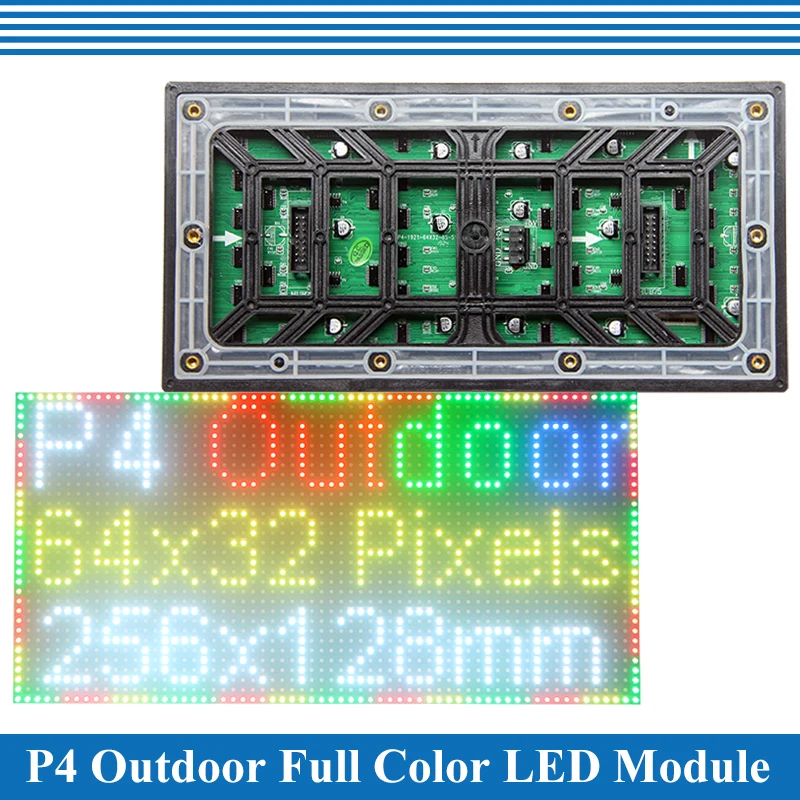 Module de panneau d\'écran LED P4, extérieur, 256x128mm, pixels 64x32, balayage 1/8, 3 en 1, RVB, SMD, document complet