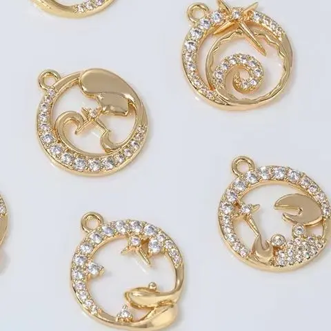 

G904 14-каратное позолоченное циркониевое 12 знаков зодиака, кулон для DIY браслета, ожерелья, аксессуары, изготовление микроинкрустированных ювелирных материалов