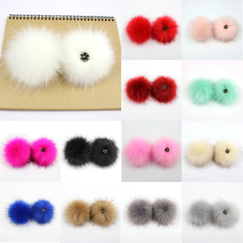 Sewing Supply DIY 8cm Dark Buckle Faux Fox Fur Pompom Women Caps Accessories Colorful Shoes Hairball Hat Ball Multicolor PomPom