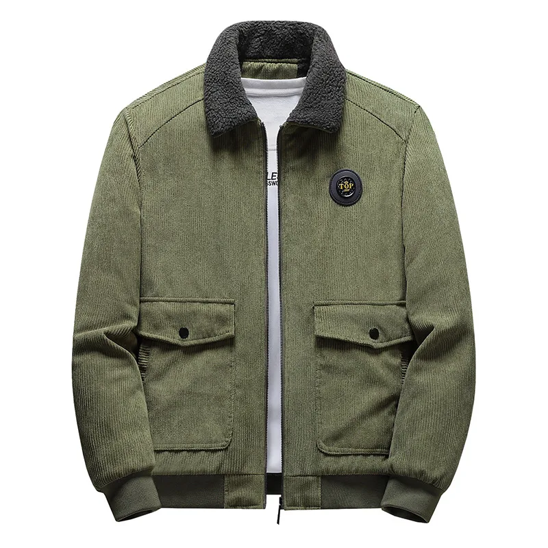 

Autumn And Winter Men's Coat Loose Version Fleece Thickened Warm Nostalgic Casual Corduroy Jacket Top Coat
