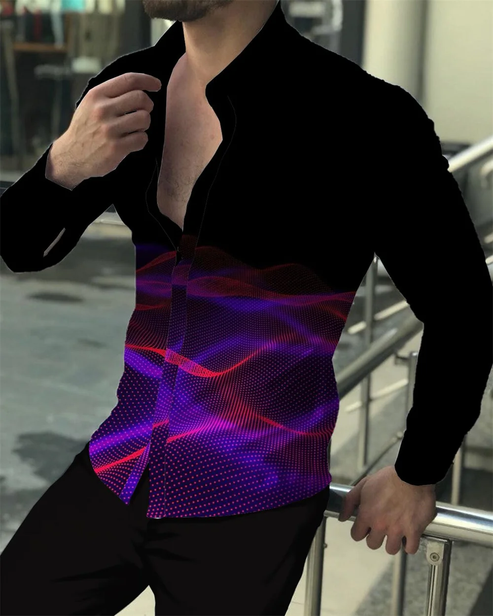2023 dernier bal mode luxe social homme à manches longues revers simple boutonnage chemise cardigan décontracté couture 3D haut imprimé