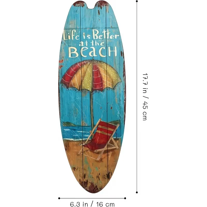 3pcs Beach-Themed Wooden Surfboard Wall Decor Set Retro Sun & Summer Quotes, Palm Tree & Umbrella Design Living Room, Bedroom