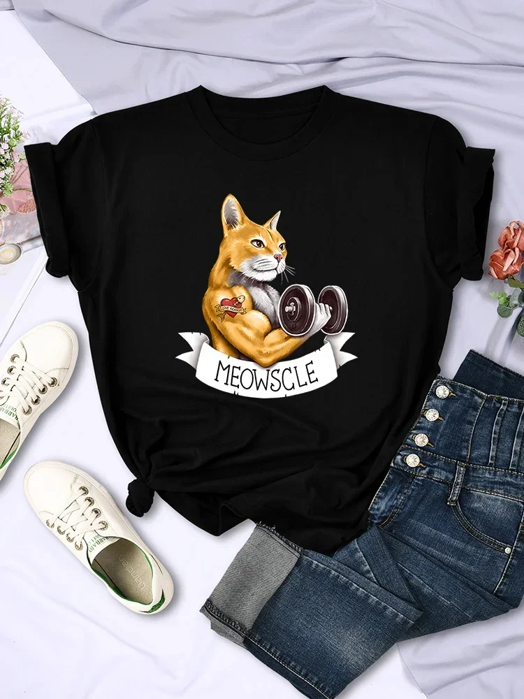 Meowscle Fitness cartoon print casual sports Harajuku personality Street hip hop trend street wear men women universal T-shirt