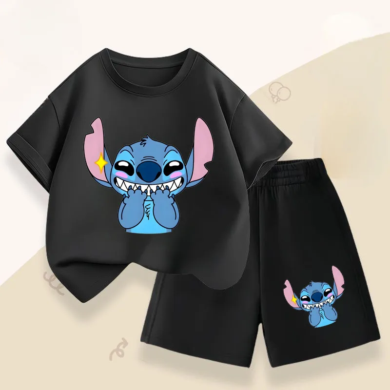Summer Children's Casual Outfits Stitch Printed Boys Short Sleeved Top Sets Kids T Shirt Shorts Two Piece Suit Disney 2025 image 2