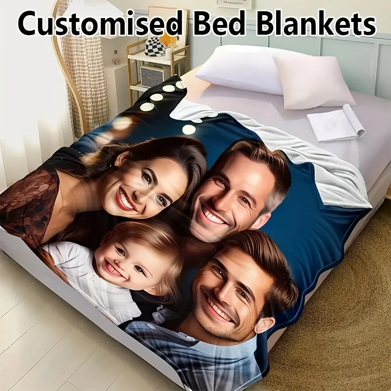 Personalized Photo Custom Blanket, Vintage Flannel Blanket, Custom Gift for Couples and Family Memories, Unique Souvenir Present