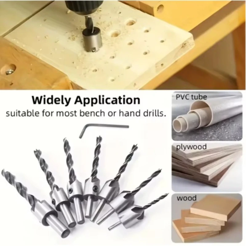 5-8pcs 3-10mm Three-Pointed Woodworking Counterbore Drill Bit Set Reaming Chamfering Screw Hole Opener Tool for Precise Joinery