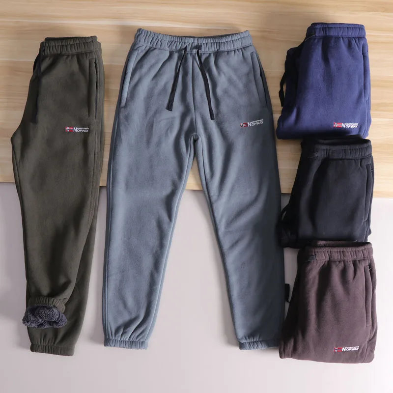 

Thiened Fce Warm Casual Pants Men's Elastic Waist Lamb Velvet Faionable Autumn Winter Loose Fit Straight Leg Trousers